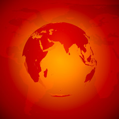 Red World Globe. Asia.