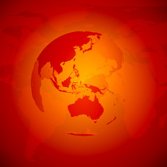 Red World Globe. Asia and Oceania.