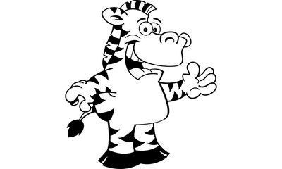 Fototapeta premium Black and white illustration of a smiling zebra.