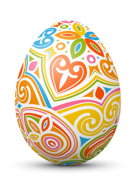 3D Vektor Osterei - Abstrakt verziert und mit fröhlichen Farben bemalt. Colorful Easter Egg with Abstract Pattern Isolated on White Background.