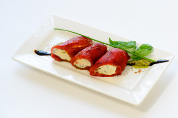 marinated peppers, served on white dish