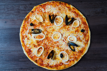 Seafood italian pizza with mussel