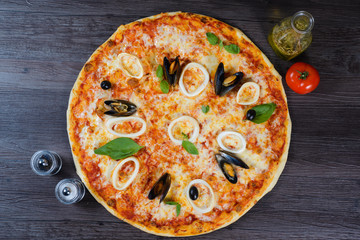 Seafood italian pizza with mussel