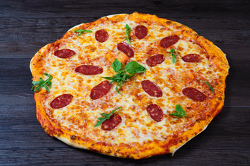 Pepperoni Pizza with Basil leaves