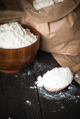 Flour in a wooden bowl