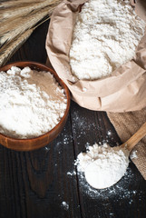 Flour in a wooden bowl
