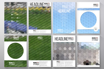 Business templates for brochure, flyer or booklet. Backyard landscape. Collection of abstract multicolored backgrounds. Natural geometrical patterns. Triangular and hexagonal style vector 