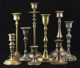 collection of classical antique silver candlesticks - 104093365