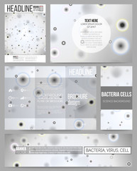 Set of business templates for presentation, brochure, flyer or booklet. Molecular research, cells in gray, science vector background