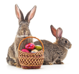 Fototapeta na wymiar Easter basket and rabbits.