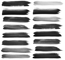 Set of black watercolor brush strokes.