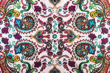 Traditional paisley pattern print, silk headscarf sample