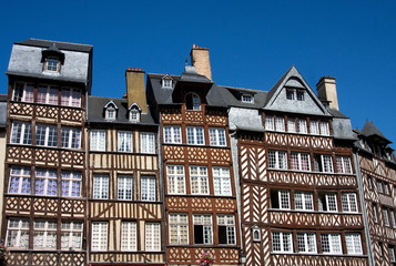 Detail of the historic shops in the ancient city of Rennes, France