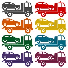 Car towing truck icons set 