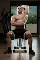 Fototapeta na wymiar Young Bodybuilder Exercise Triceps In The Gym