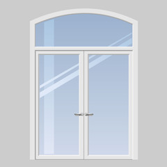 Double doors open onto a terrace or balcony in vector graphics