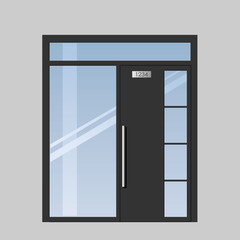 Double doors open onto a terrace or balcony in vector graphics
