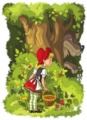 Plakaty  Czerwony Kapturek i Wilk w lesie