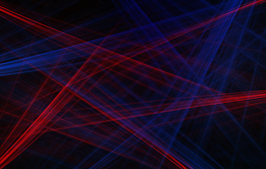 Fototapeta premium Red and blue laser random beams on dark background