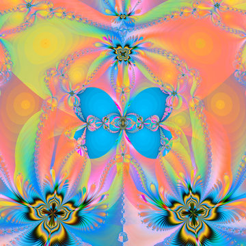 fractal illustration a butterfly and spiral  glow