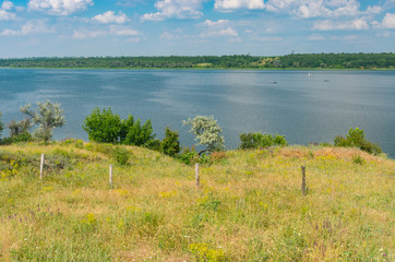 Rural landscape with river Dnepr at summer season, central Ukraine near Dnepropetrovsk city.