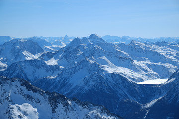 winter mountain landscape in blue tones