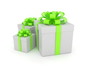 three gift boxes with bows isolated on white