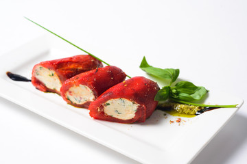marinated peppers, served on white dish