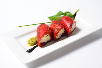 marinated peppers, served on white dish