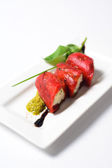 marinated peppers, served on white dish