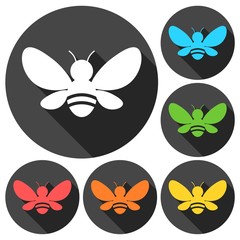 Bee Silhouette illustration icons set with long shadow