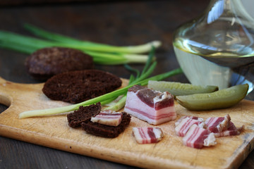 salty bacon appetizer Russian vodka 