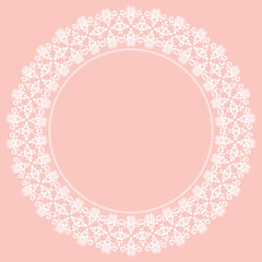Oriental vector round frame with arabesques and floral elements. Floral fine white border. Greeting card with place for text