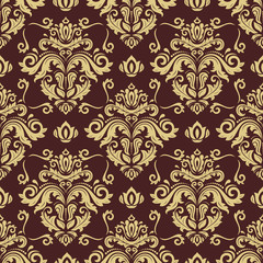 Seamless oriental ornament in the style of baroque. Traditional brown and golden classic vector pattern