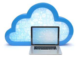 3d cloud symbol and laptop