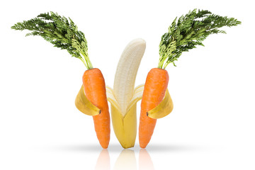 Banana fruit hugging carrots for love of health