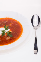 Ukrainian borsch in the plate