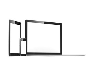laptop, tablet, phone, on white