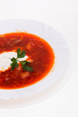 Ukrainian borsch in the plate