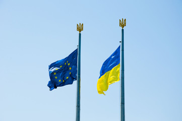 Flags of Ukraine and  European Unian