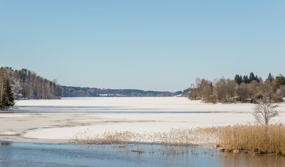 Wintry lake landscape in Finland