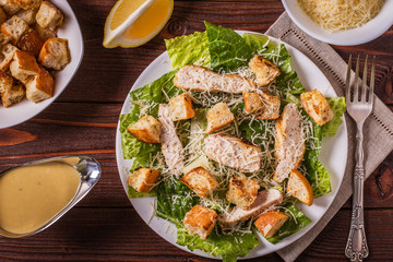 Homemade Chicken Caesar Salad with Cheese and Croutons..