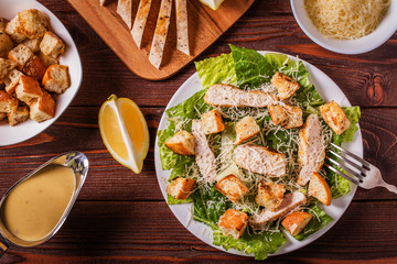 Homemade Chicken Caesar Salad with Cheese and Croutons..