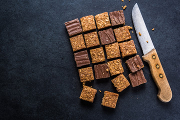 Healthy diet snack, oat flap jack brownie bar