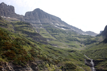The imposing rocky glacial peaks of Glacier National Park in northwest Montana straddle the U.S.-Canadian border, with the Canadian side of the park called Waterton Lakes National Park in Alberta.