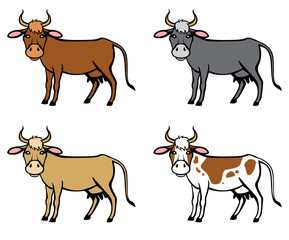 Spot, red, brown, black cows set