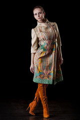 Fototapeta premium Model beautiful women in fashionable clothes and accessories sh