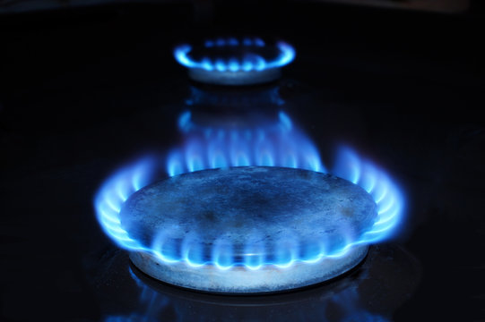 Fire of natural gas in the dark.