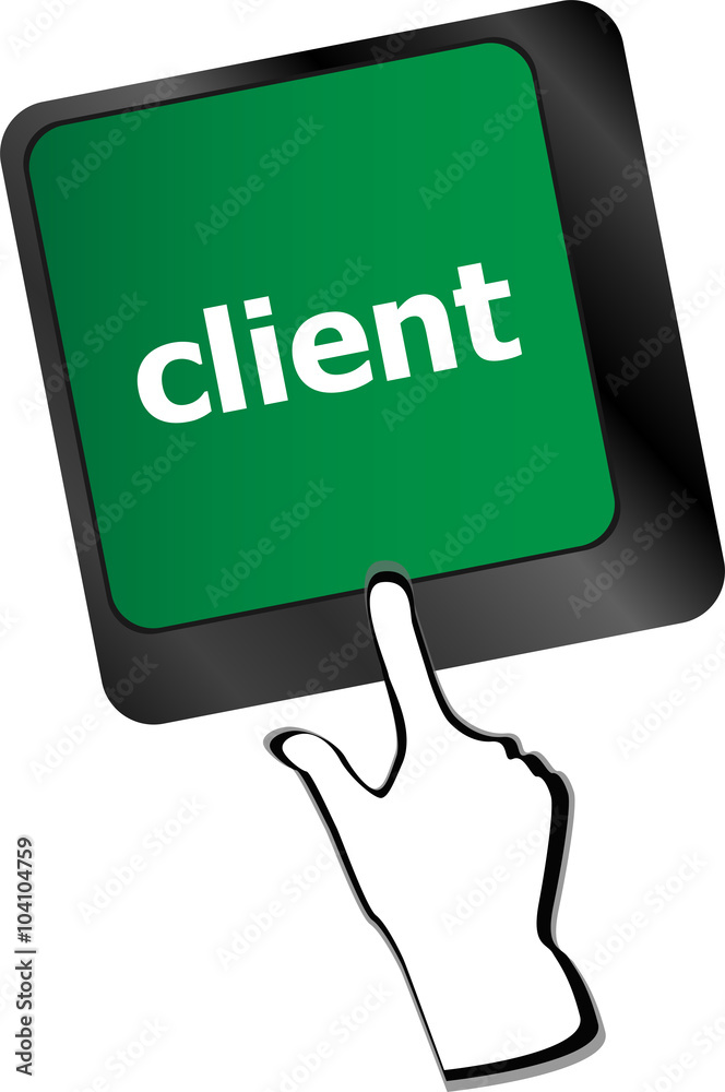 Poster customers service concept. button on modern computer keyboard with word clients on it