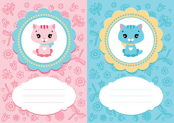 Baby-girl and baby-boy cards with cute kittens. Some blank space for your text included.